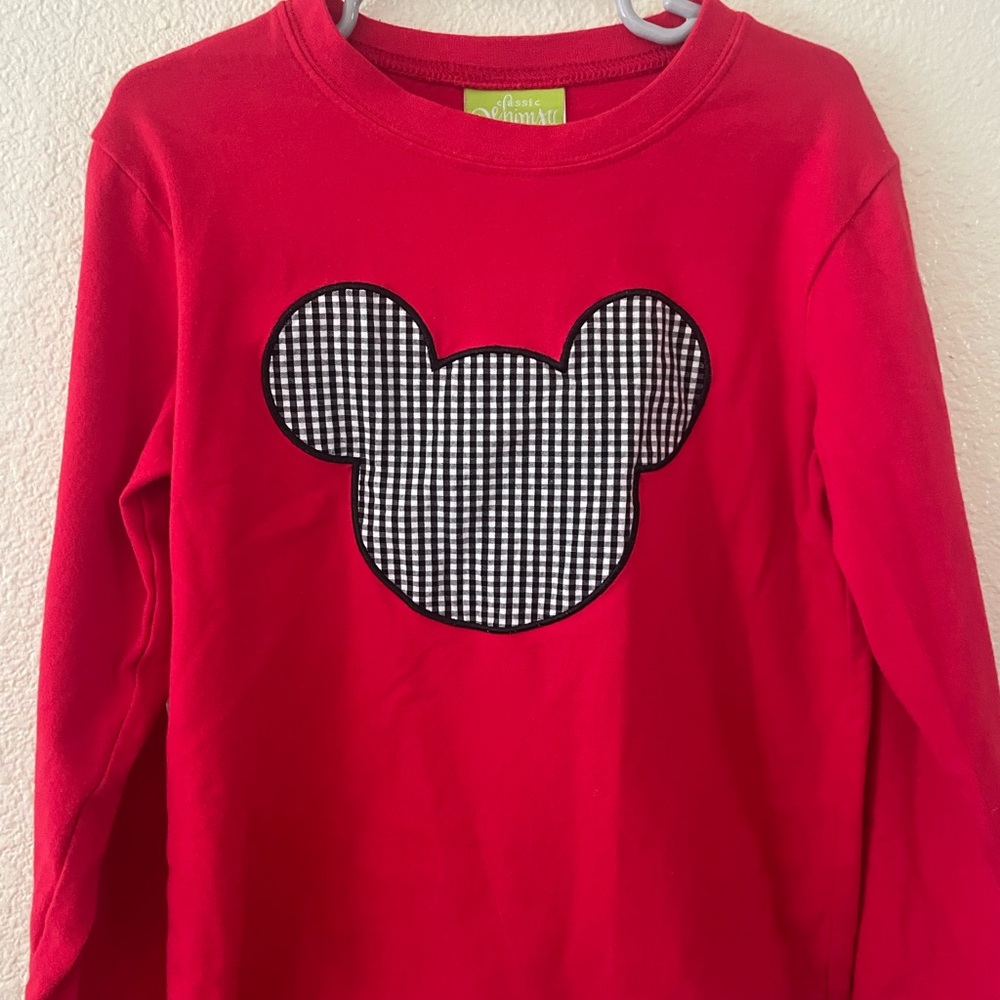 Red Kids Shirt smocked long sleeve with Checkered Mouse Design